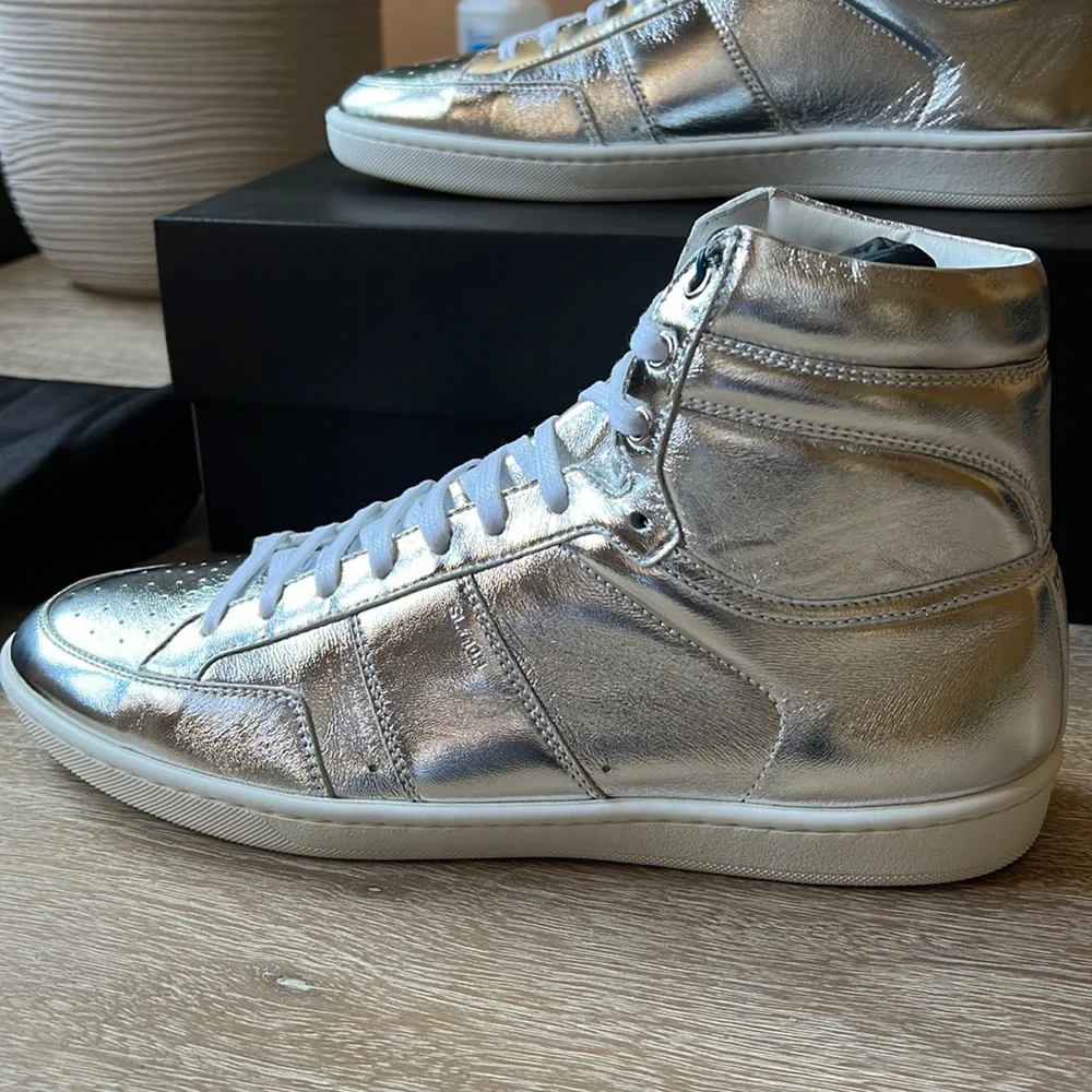 Saint Laurent Court Classic High Top Patent Leather Sneaker Metallic Size 44 - Picture 7 of 9